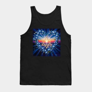 Star of David Sunset Art, Floral Heart Design, Jewish Symbol Decorative Items Tank Top